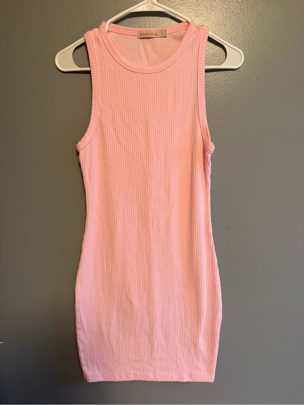 Paradise Ribbed Tank Mini Dress in Light Pink